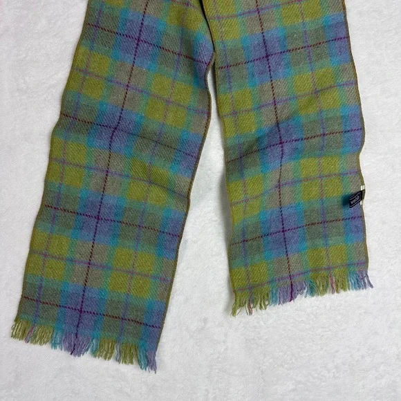 Helen Welsh Womens Plaid Scarf Wool Green Blue Purple Vintage Style - Picture 10 of 11